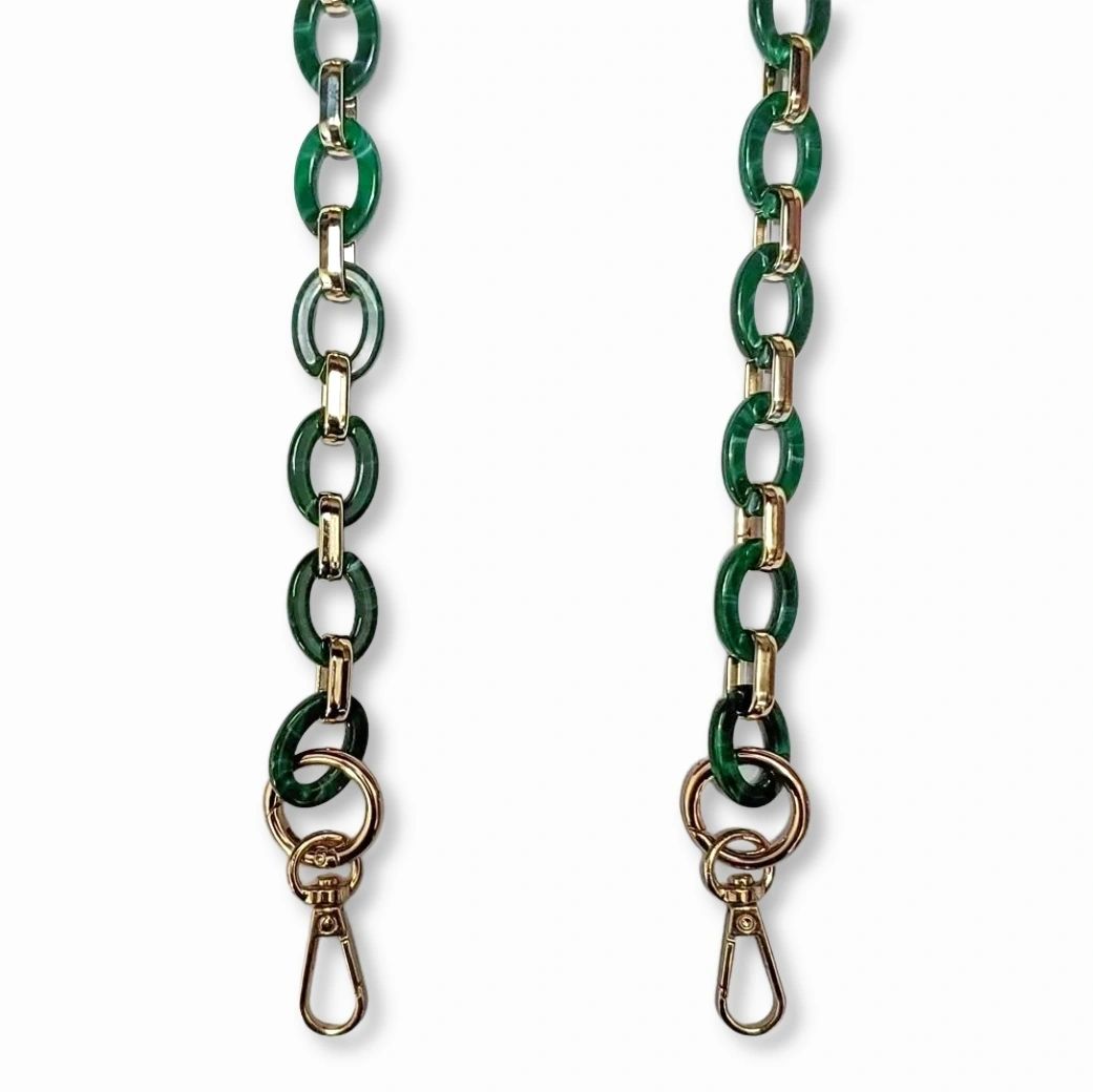 Lillian - Jade Green Resin and Metal Chain with Golden Carabiners