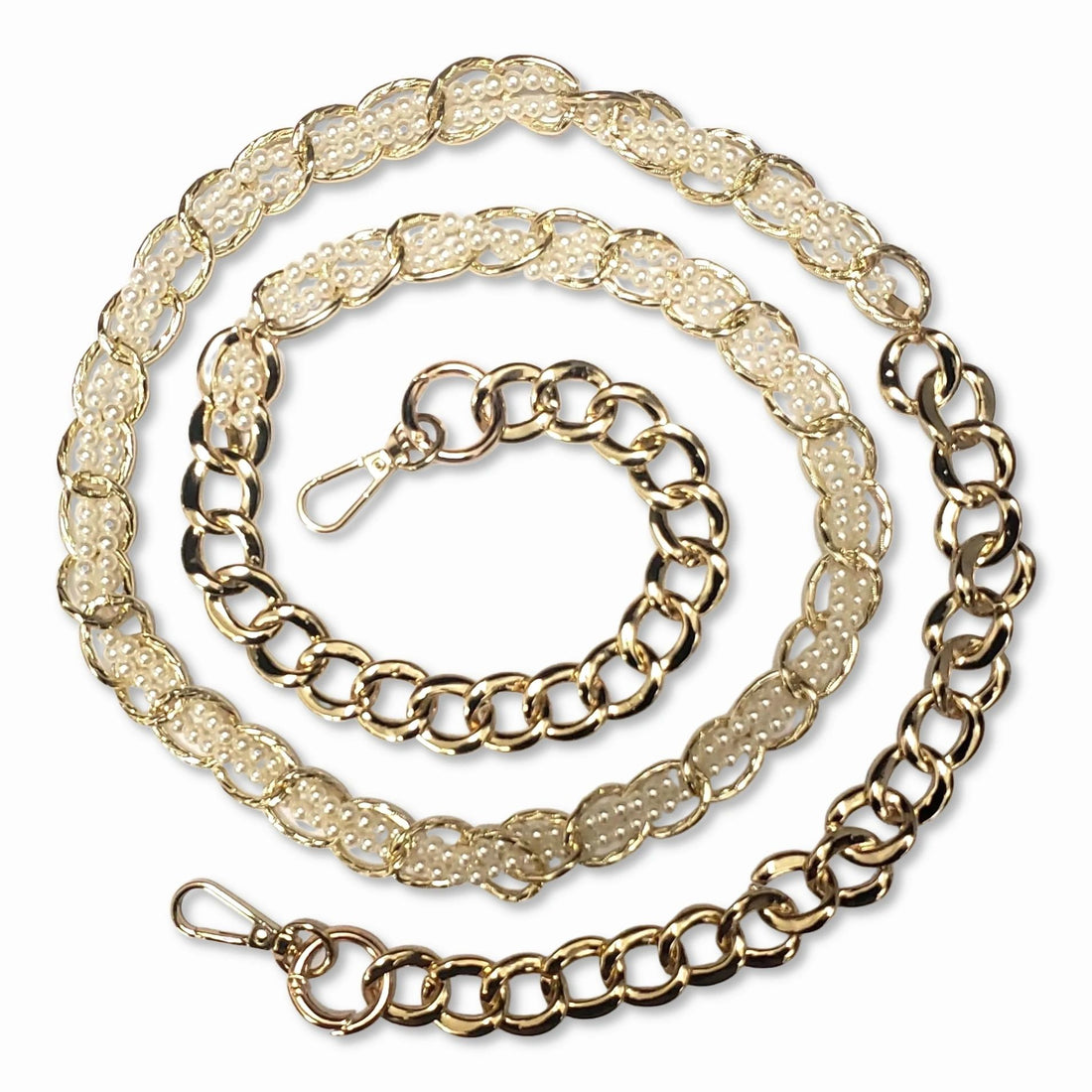Rosalind - Pearl and Metal Chain with Golden Carabiners