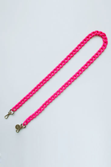  a Crossbody neon pink color Matte Resin Phone Chain with Golden Carabiners with a TAC logo tab