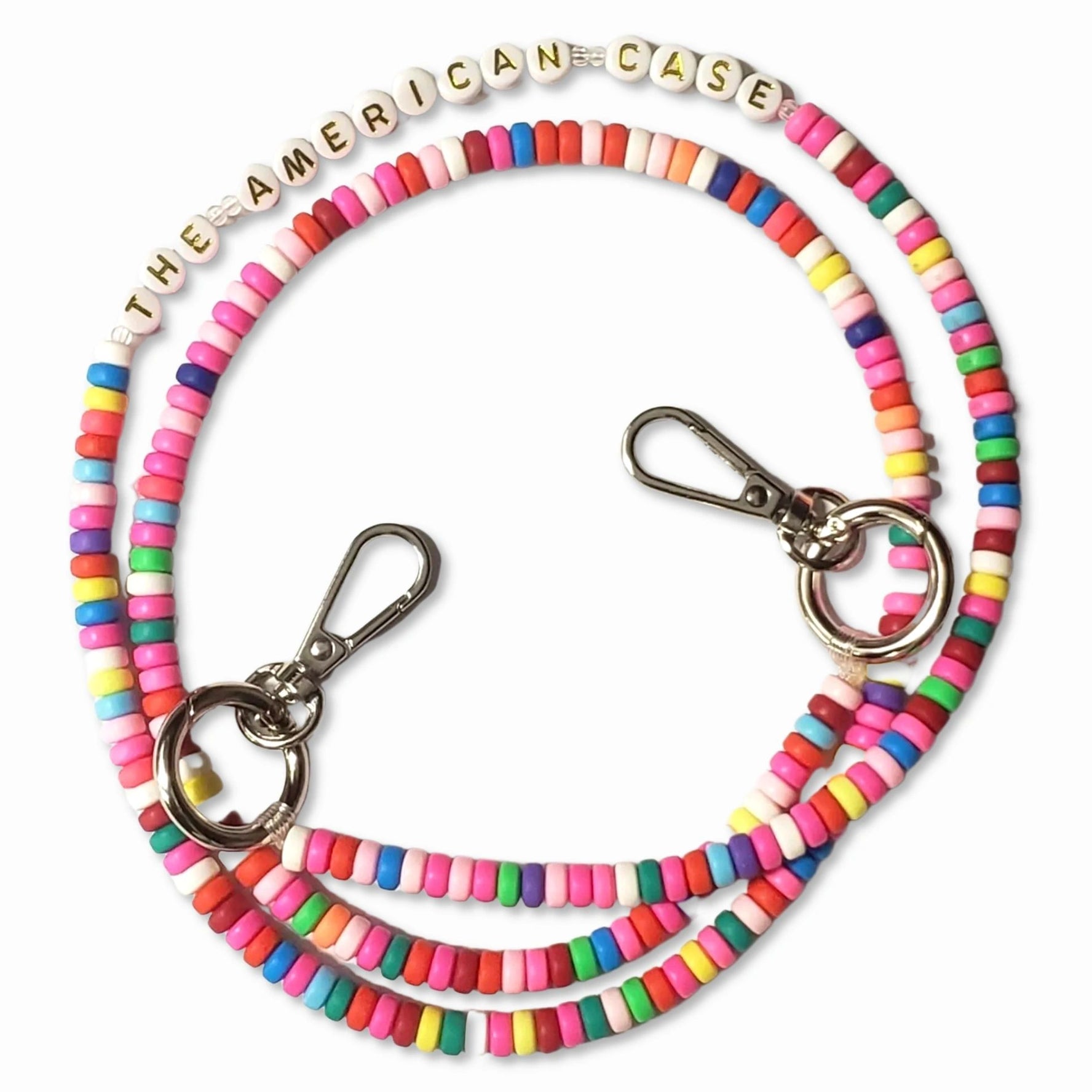 Red pink yellow mix color Multi colored Small Bead long phone Chain with Silver Carabiners